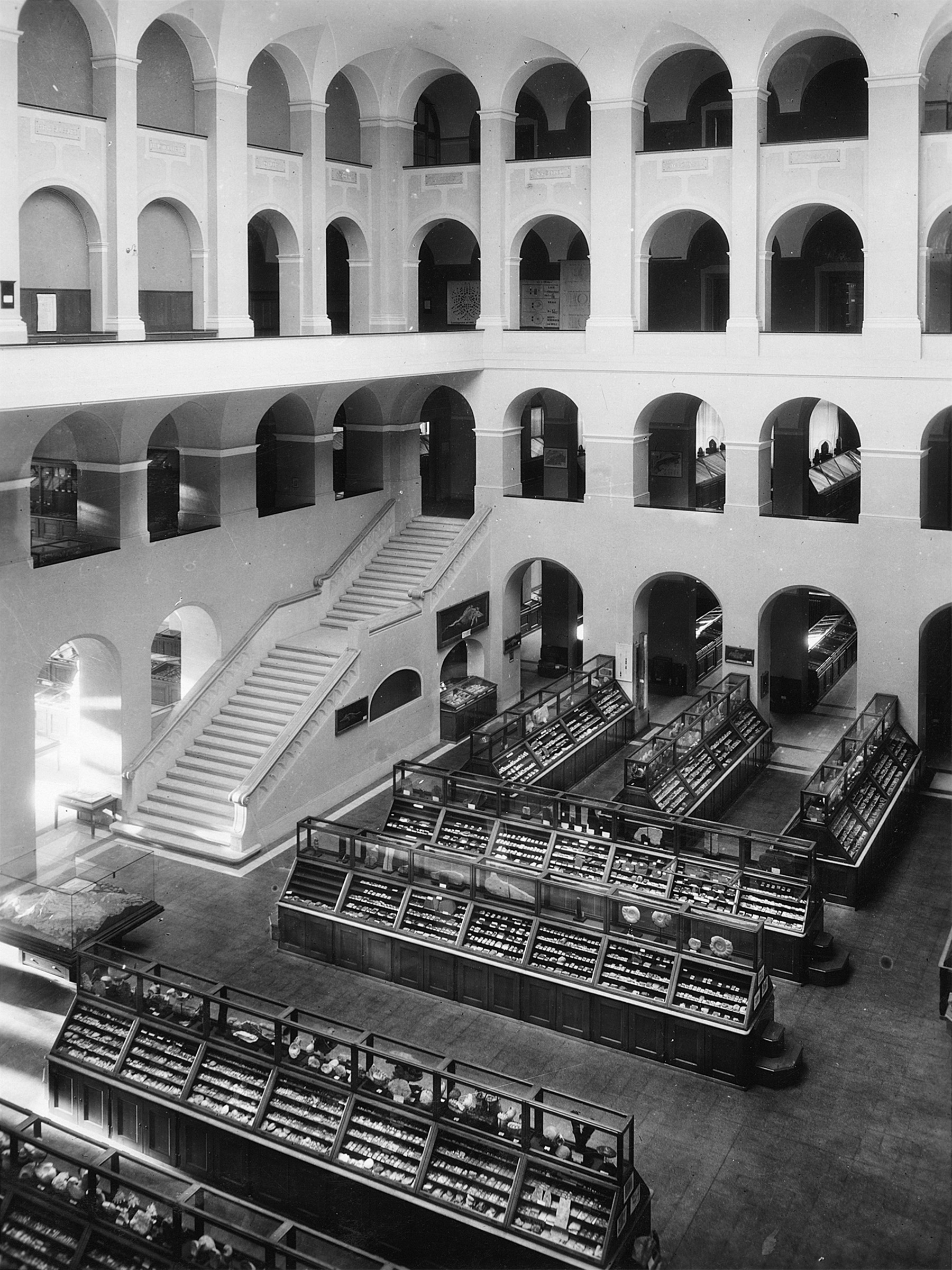 Vergrösserte Ansicht: Innenansicht des Naturwissenschaftlichen Gebäudes Ost mit der geologischen Sammlung, um 1930